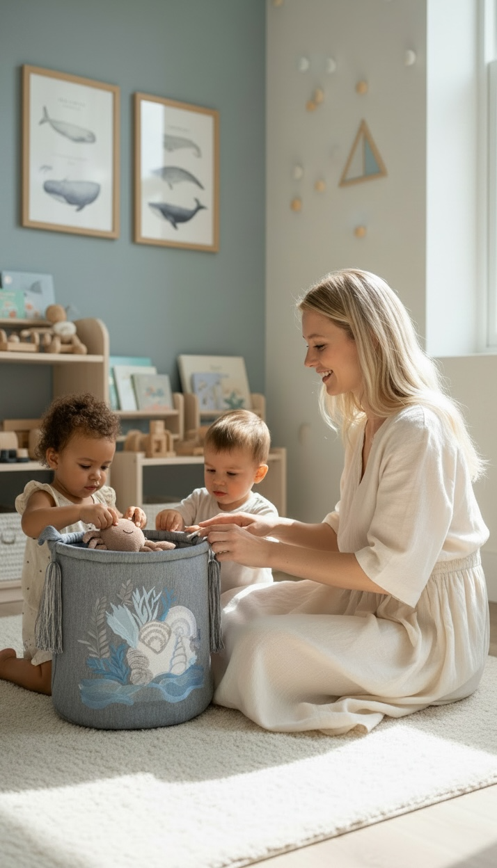 The Ocean Wonders Basket Storage - Grey Blue